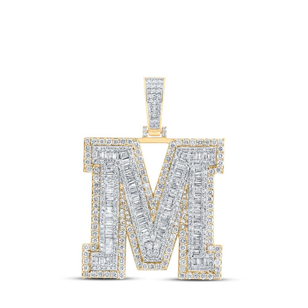 Men's Diamond Charm Pendant | 10kt Yellow Gold Mens Baguette Diamond M Initial Letter Charm Pendant 4-3/8 Cttw | Splendid Jewellery GND