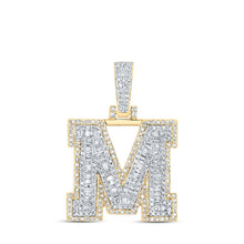 Load image into Gallery viewer, 10kt Yellow Gold Men&#39;s Baguette Diamond M Initial Charm Pendant - 7/8 Cttw Top view from the 10Kt Yellow Gold Mens Baguette Diamond M Initial Letter Charm Pendant 7 8 Cttwpin216989 collection by Splendid Jewellery
