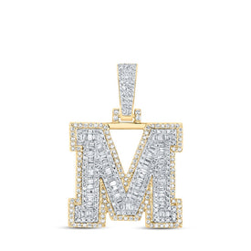 10kt Yellow Gold Men's Baguette Diamond M Initial Charm Pendant - 7/8 Cttw Top view from the 10Kt Yellow Gold Mens Baguette Diamond M Initial Letter Charm Pendant 7 8 Cttwpin216989 collection by Splendid Jewellery
