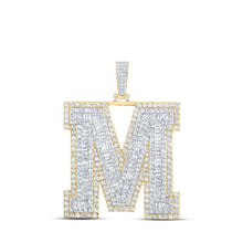 Load image into Gallery viewer, 10kt Yellow Gold Men&#39;s Baguette Diamond M Initial Charm Pendant - 9 Cttw | Splendid Jewellery Top view from the 10Kt Yellow Gold Mens Baguette Diamond M Initial Letter Charm Pendant 9 Cttwpin216617 collection by Splendid Jewellery