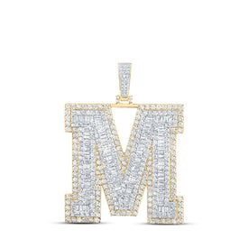 10kt Yellow Gold Men's Baguette Diamond M Initial Charm Pendant - 9 Cttw | Splendid Jewellery Top view from the 10Kt Yellow Gold Mens Baguette Diamond M Initial Letter Charm Pendant 9 Cttwpin216617 collection by Splendid Jewellery