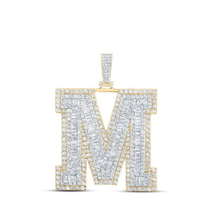 Men's Diamond Charm Pendant | 10kt Yellow Gold Mens Baguette Diamond M Initial Letter Charm Pendant 9 Cttw | Splendid Jewellery GND