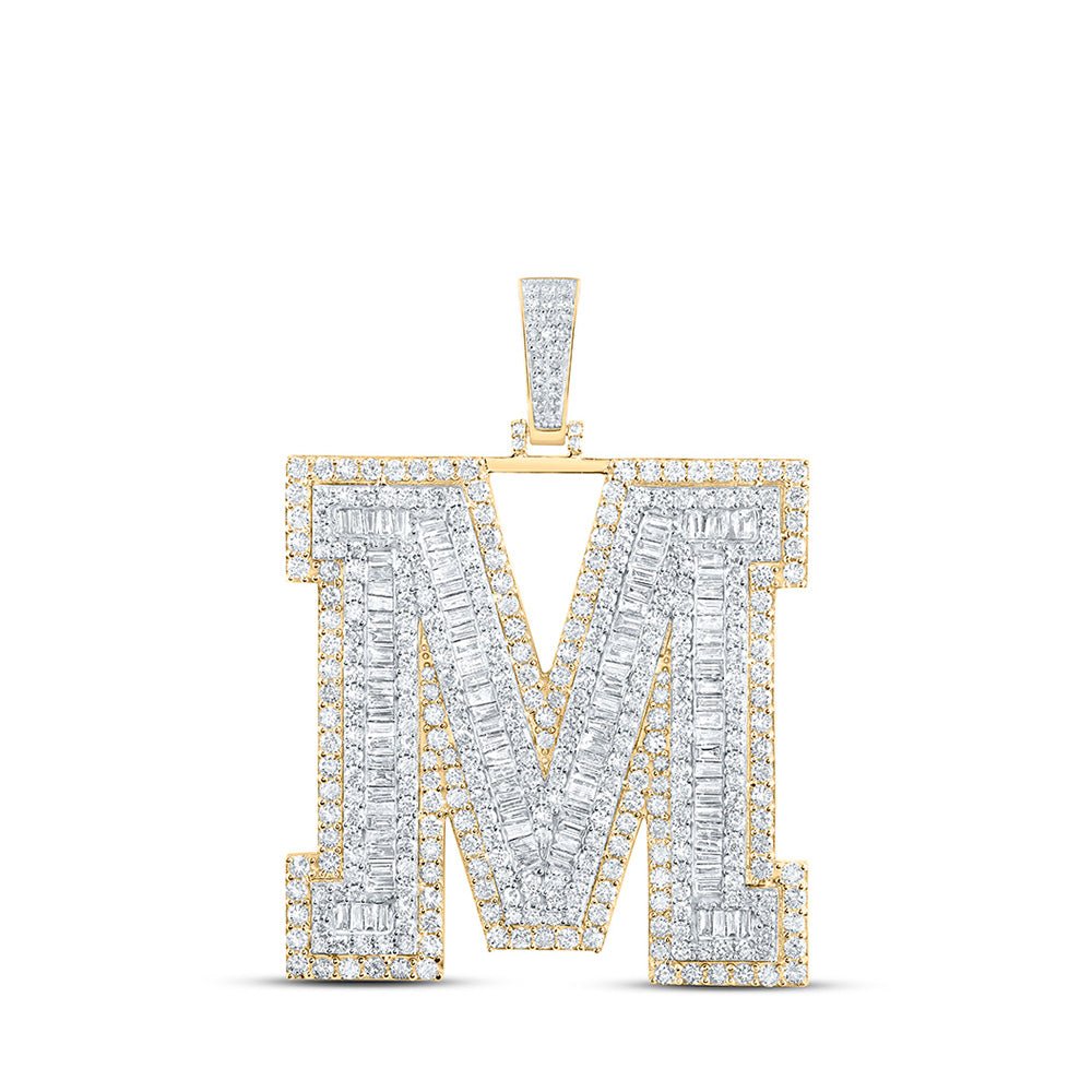 Men's Diamond Charm Pendant | 10kt Yellow Gold Mens Baguette Diamond M Initial Letter Charm Pendant 9 Cttw | Splendid Jewellery GND