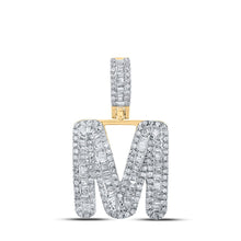 Load image into Gallery viewer, 10kt Yellow Gold Baguette Diamond M Initial Pendant - 3/4 Cttw | Stunning Men&#39;s Diamond Charm product  Top View from Splendid Jewellery