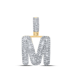 10kt Yellow Gold Baguette Diamond M Initial Pendant - 3/4 Cttw | Stunning Men's Diamond Charm product  Top View from Splendid Jewellery