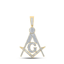 Load image into Gallery viewer, 10kt Yellow Gold Baguette and Round Diamond Mason Charm Pendant - 2-1/2 Cttw Top view from the 10Kt Yellow Gold Mens Baguette Diamond Mason Charm Pendant 3 Cttwpin289453 collection by Splendid Jewellery