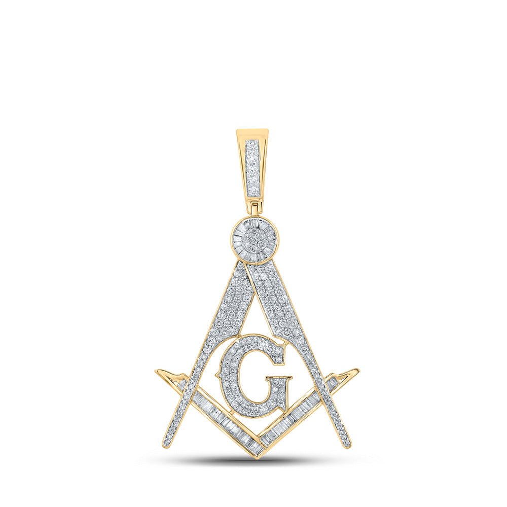 Men's Diamond Charm Pendant | 10kt Yellow Gold Mens Baguette Diamond Mason Charm Pendant 2-1/2 Cttw | Splendid Jewellery GND