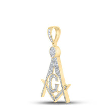 Load image into Gallery viewer, 10kt Yellow Gold Baguette and Round Diamond Mason Charm Pendant - 2-1/2 Cttw Side view from the 10Kt Yellow Gold Mens Baguette Diamond Mason Charm Pendant 3 Cttwpin289453 collection by Splendid Jewellery
