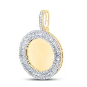 Men's Diamond Charm Pendant | 10kt Yellow Gold Mens Baguette Diamond Memory Circle Charm Pendant 1-1/2 Cttw | Splendid Jewellery GND