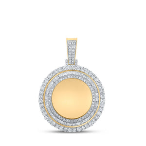 Men's Diamond Charm Pendant | 10kt Yellow Gold Mens Baguette Diamond Mirror Memory Circle Charm Pendant 2-1/2 Cttw | Splendid Jewellery GND