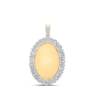 Men's Diamond Charm Pendant | 10kt Yellow Gold Mens Baguette Diamond Mirror Oval Charm Pendant 2-1/2 Cttw | Splendid Jewellery GND