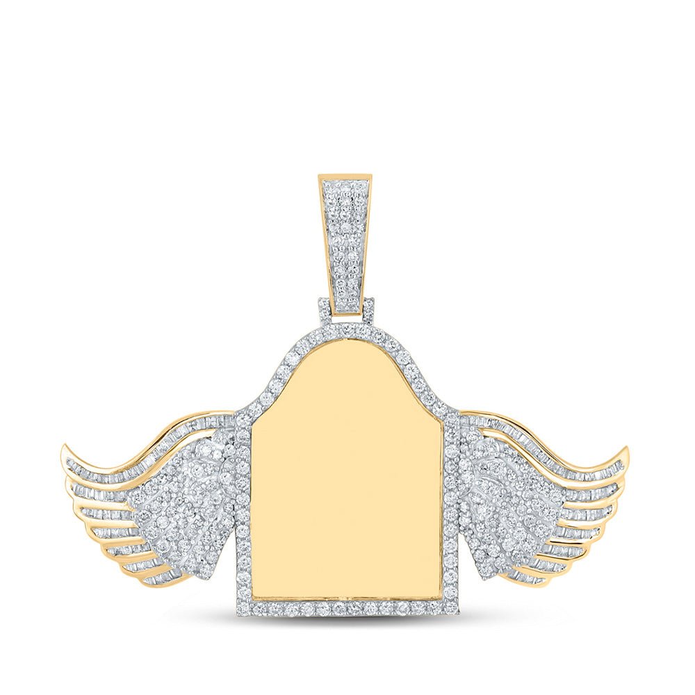 Men's Diamond Charm Pendant | 10kt Yellow Gold Mens Baguette Diamond Mirror Wing Tomb Charm Pendant 2 Cttw | Splendid Jewellery GND