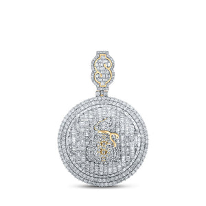 Men's Diamond Charm Pendant | 10kt Yellow Gold Mens Baguette Diamond Money Bag Circle Charm Pendant 5 Cttw | Splendid Jewellery GND