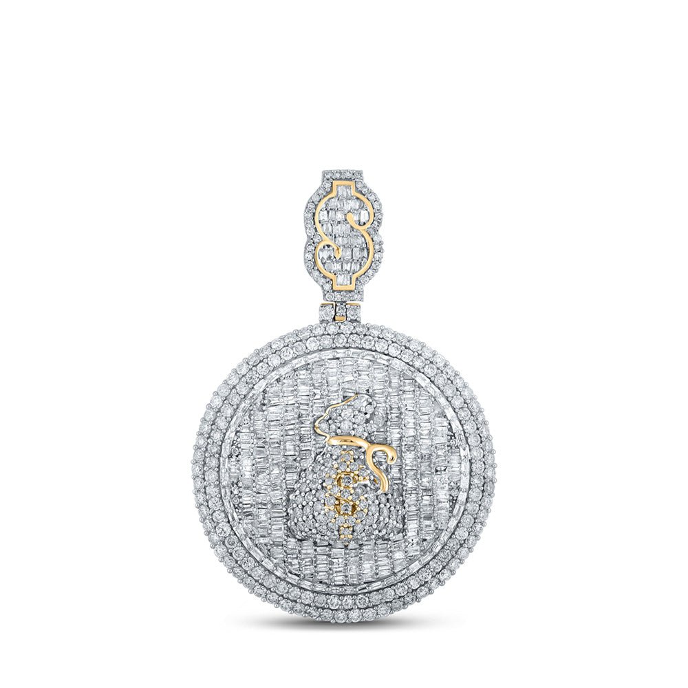 Men's Diamond Charm Pendant | 10kt Yellow Gold Mens Baguette Diamond Money Bag Circle Charm Pendant 5 Cttw | Splendid Jewellery GND