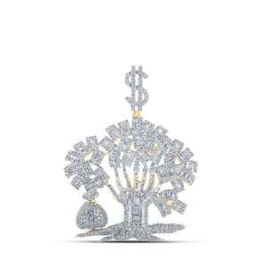 Men's Diamond Charm Pendant | 10kt Yellow Gold Mens Baguette Diamond Money Tree Charm Pendant 6-1/2 Cttw | Splendid Jewellery GND