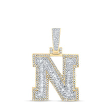 Load image into Gallery viewer, 10kt Yellow Gold Mens Baguette Diamond N Initial Letter Charm Pendant 3/4 Cttw Top view from the 10Kt Yellow Gold Mens Baguette Diamond N Initial Letter Charm Pendant 3 4 Cttwpin216986 collection by Splendid Jewellery