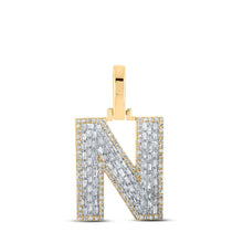 Load image into Gallery viewer, 10kt Yellow Gold Men&#39;s Baguette Diamond N Initial Letter Charm Pendant - 5/8 Cttw Top view from the 10Kt Yellow Gold Mens Baguette Diamond N Initial Letter Charm Pendant 5 8 Cttwpin218368 collection by Splendid Jewellery