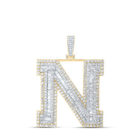 10kt Yellow Gold Men's Baguette Diamond N Initial Letter Charm Pendant - 7-5/8 Cttw | Splendid Jewellery Top view from the 10Kt Yellow Gold Mens Baguette Diamond N Initial Letter Charm Pendant 7 5 8 Cttwpin216615 collection by Splendid Jewellery