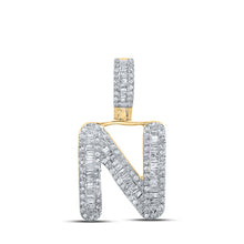 Load image into Gallery viewer, 10kt Yellow Gold Men&#39;s Baguette Diamond N Initial Pendant - 1/2 Cttw product  Top View from Splendid Jewellery