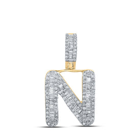 10kt Yellow Gold Men's Baguette Diamond N Initial Pendant - 1/2 Cttw product  Top View from Splendid Jewellery