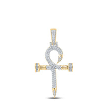 Load image into Gallery viewer, 10kt Yellow Gold Baguette Diamond Nail Cross Ankh Pendant - 3/4 Ct.t.w. Men&#39;s Charm Top view from the 10Kt Yellow Gold Mens Baguette Diamond Nail Cross Ankh Charm Pendant 7 8 Cttwpin289471 collection by Splendid Jewellery