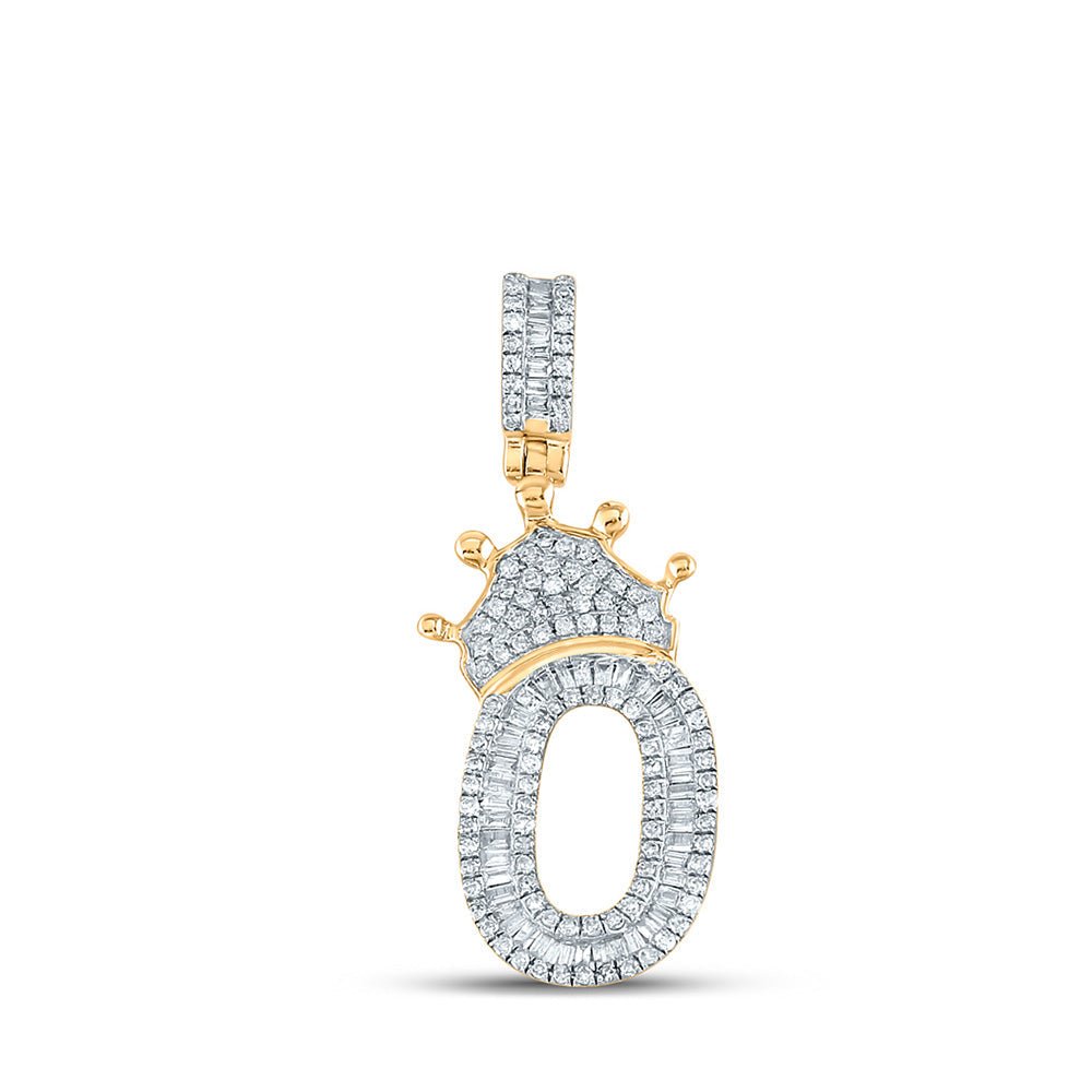 Men's Diamond Charm Pendant | 10kt Yellow Gold Mens Baguette Diamond Number 0 Crown Charm Pendant 3/4 Cttw | Splendid Jewellery GND