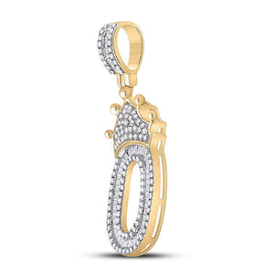 Men's Diamond Charm Pendant | 10kt Yellow Gold Mens Baguette Diamond Number 0 Crown Charm Pendant 3/4 Cttw | Splendid Jewellery GND