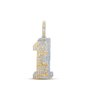 Men's Diamond Charm Pendant | 10kt Yellow Gold Mens Baguette Diamond Number 1 Charm Pendant 2-5/8 Cttw | Splendid Jewellery GND