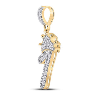 Men's Diamond Charm Pendant | 10kt Yellow Gold Mens Baguette Diamond Number 1 Crown Charm Pendant 1/2 Cttw | Splendid Jewellery GND