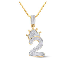 Load image into Gallery viewer, 10kt Yellow Gold Baguette and Round Diamond Crown Charm Pendant for Men - 3/4 Cttw Top view from the 10Kt Yellow Gold Mens Baguette Diamond Number 2 Crown Charm Pendant 3 4 Cttwpin288017 collection by Splendid Jewellery