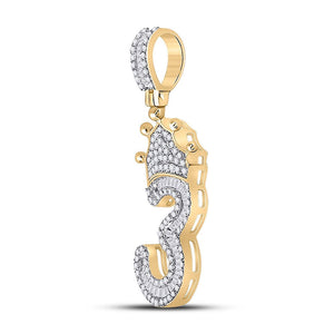 Men's Diamond Charm Pendant | 10kt Yellow Gold Mens Baguette Diamond Number 3 Crown Charm Pendant 5/8 Cttw | Splendid Jewellery GND