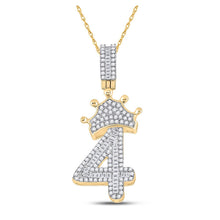 Load image into Gallery viewer, 10kt Yellow Gold Baguette and Round Diamond Number 4 Crown Charm Pendant for Men - 3/4 Cttw Top view from the 10Kt Yellow Gold Mens Baguette Diamond Number 4 Crown Charm Pendant 3 4 Cttwpin288014 collection by Splendid Jewellery