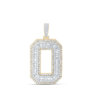Men's Diamond Charm Pendant | 10kt Yellow Gold Mens Baguette Diamond O Initial Letter Charm Pendant 6-1/5 Cttw | Splendid Jewellery GND