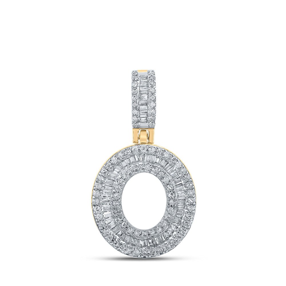 Men's Diamond Charm Pendant | 10kt Yellow Gold Mens Baguette Diamond O Initial Letter Pendant 1/2 Cttw | Splendid Jewellery GND