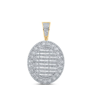 Men's Diamond Charm Pendant | 10kt Yellow Gold Mens Baguette Diamond Oval Charm Pendant 1-7/8 Cttw | Splendid Jewellery GND