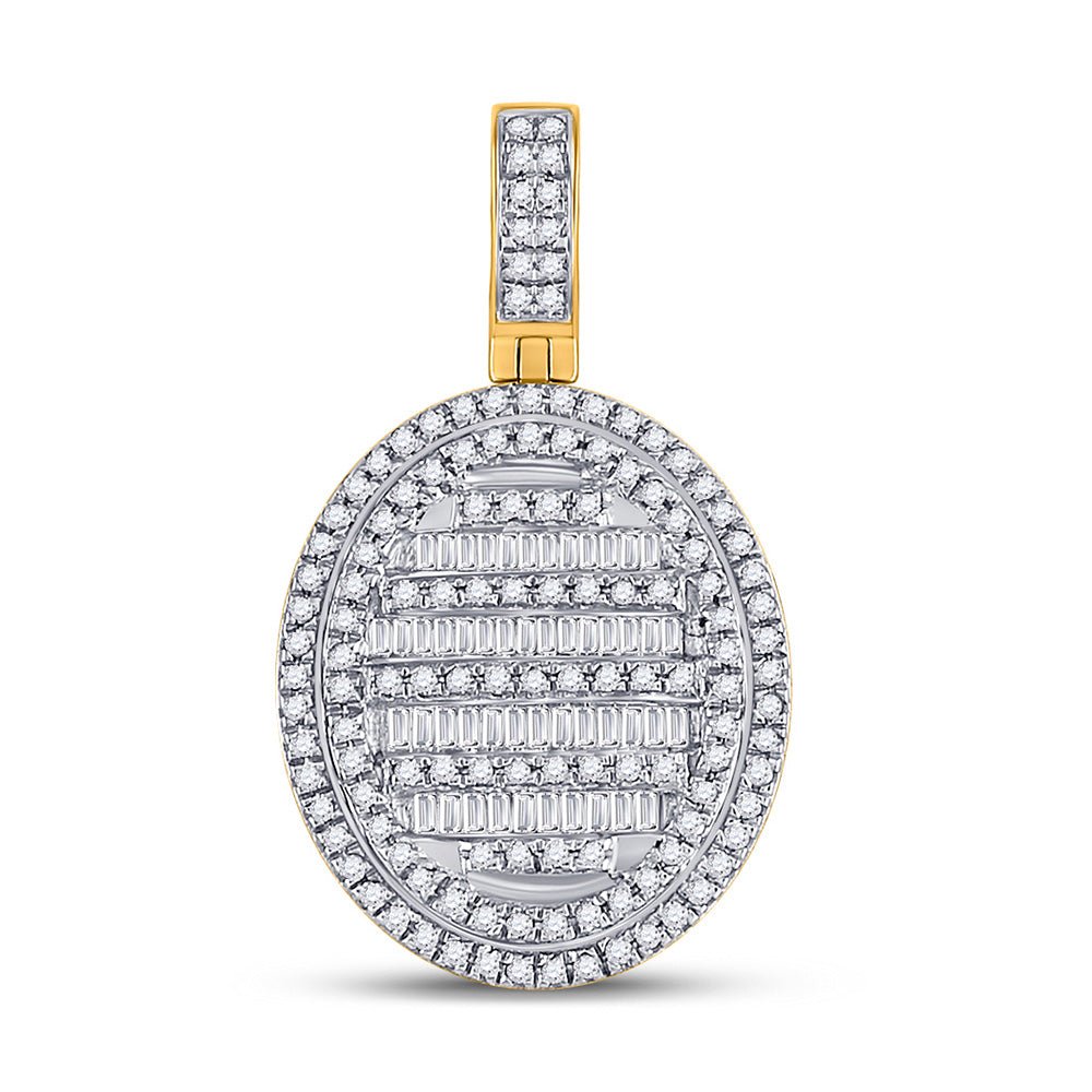 Men's Diamond Charm Pendant | 10kt Yellow Gold Mens Baguette Diamond Oval Charm Pendant 3/4 Cttw | Splendid Jewellery GND