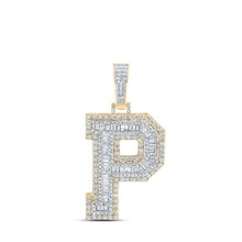 Load image into Gallery viewer, 10kt Yellow Gold Baguette and Round Diamond Initial Pendant - 2-5/8 Cttw Top view from the 10Kt Yellow Gold Mens Baguette Diamond P Initial Letter Charm Pendant 2 5 8 Cttwpin232743 collection by Splendid Jewellery