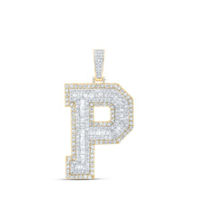 Load image into Gallery viewer, 10kt Yellow Gold Men&#39;s Baguette Diamond P Initial Charm Pendant - 5-3/8 Cttw Top view from the 10Kt Yellow Gold Mens Baguette Diamond P Initial Letter Charm Pendant 5 3 8 Cttwpin216618 collection by Splendid Jewellery