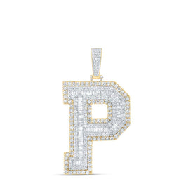 10kt Yellow Gold Men's Baguette Diamond P Initial Charm Pendant - 5-3/8 Cttw Top view from the 10Kt Yellow Gold Mens Baguette Diamond P Initial Letter Charm Pendant 5 3 8 Cttwpin216618 collection by Splendid Jewellery