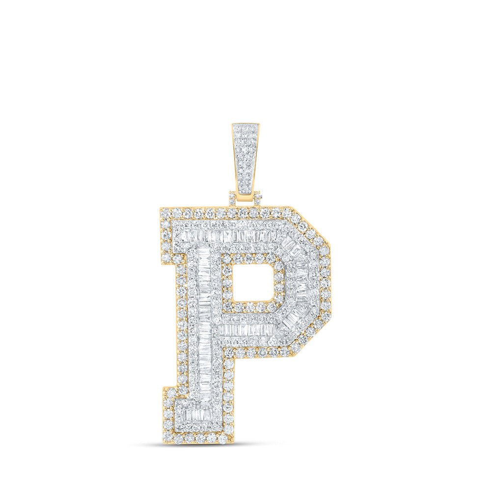 Men's Diamond Charm Pendant | 10kt Yellow Gold Mens Baguette Diamond P Initial Letter Charm Pendant 5-3/8 Cttw | Splendid Jewellery GND