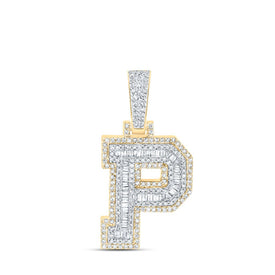 10kt Yellow Gold Mens Baguette Diamond P Initial Letter Charm Pendant - 5/8 Cttw Top view from the 10Kt Yellow Gold Mens Baguette Diamond P Initial Letter Charm Pendant 5 8 Cttwpin216912 collection by Splendid Jewellery