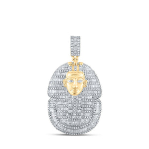 Men's Diamond Charm Pendant | 10kt Yellow Gold Mens Baguette Diamond Pharaoh Charm Pendant 2-1/4 Cttw | Splendid Jewellery GND