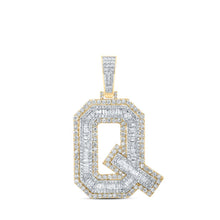 Load image into Gallery viewer, 10kt Yellow Gold Men&#39;s Baguette Diamond Q Initial Letter Charm Pendant 3-1/2 Cttw | Splendid Jewellery Top view from the 10Kt Yellow Gold Mens Baguette Diamond Q Initial Letter Charm Pendant 3 1 2 Cttwpin232749 collection by Splendid Jewellery
