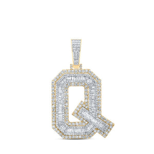 Men's Diamond Charm Pendant | 10kt Yellow Gold Mens Baguette Diamond Q Initial Letter Charm Pendant 3-1/2 Cttw | Splendid Jewellery GND