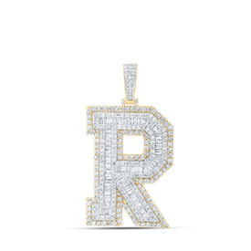10kt Yellow Gold Men's Baguette Diamond R Initial Letter Charm Pendant - 6 Cttw - Splendid Jewellery Top view from the 10Kt Yellow Gold Mens Baguette Diamond R Initial Letter Charm Pendant 6 Cttwpin216613 collection by Splendid Jewellery