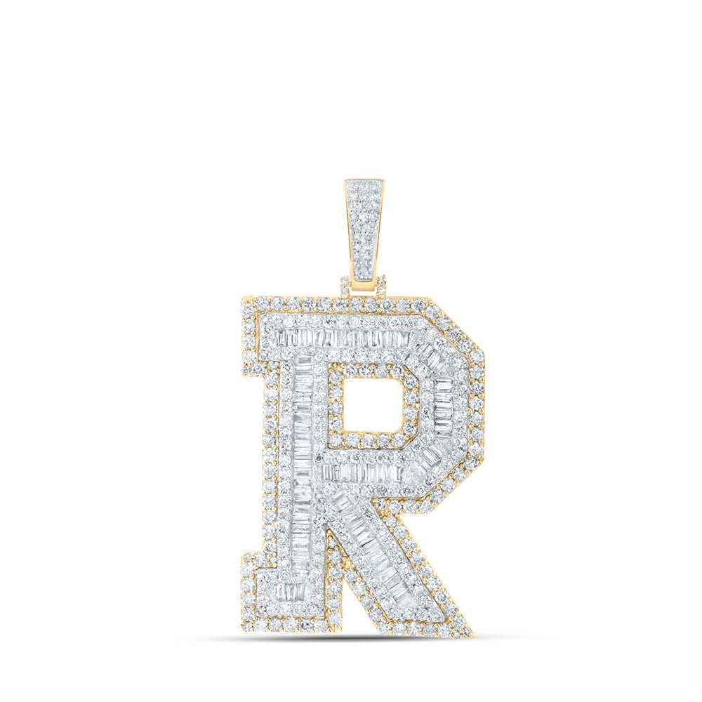Men's Diamond Charm Pendant | 10kt Yellow Gold Mens Baguette Diamond R Initial Letter Charm Pendant 6 Cttw | Splendid Jewellery GND