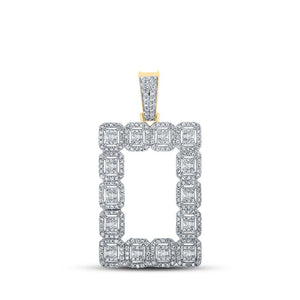 Men's Diamond Charm Pendant | 10kt Yellow Gold Mens Baguette Diamond Rectangle Charm Pendant 2-1/2 Cttw | Splendid Jewellery GND