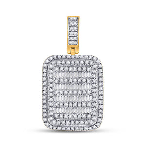 Men's Diamond Charm Pendant | 10kt Yellow Gold Mens Baguette Diamond Rectangle Charm Pendant 3/4 Cttw | Splendid Jewellery GND