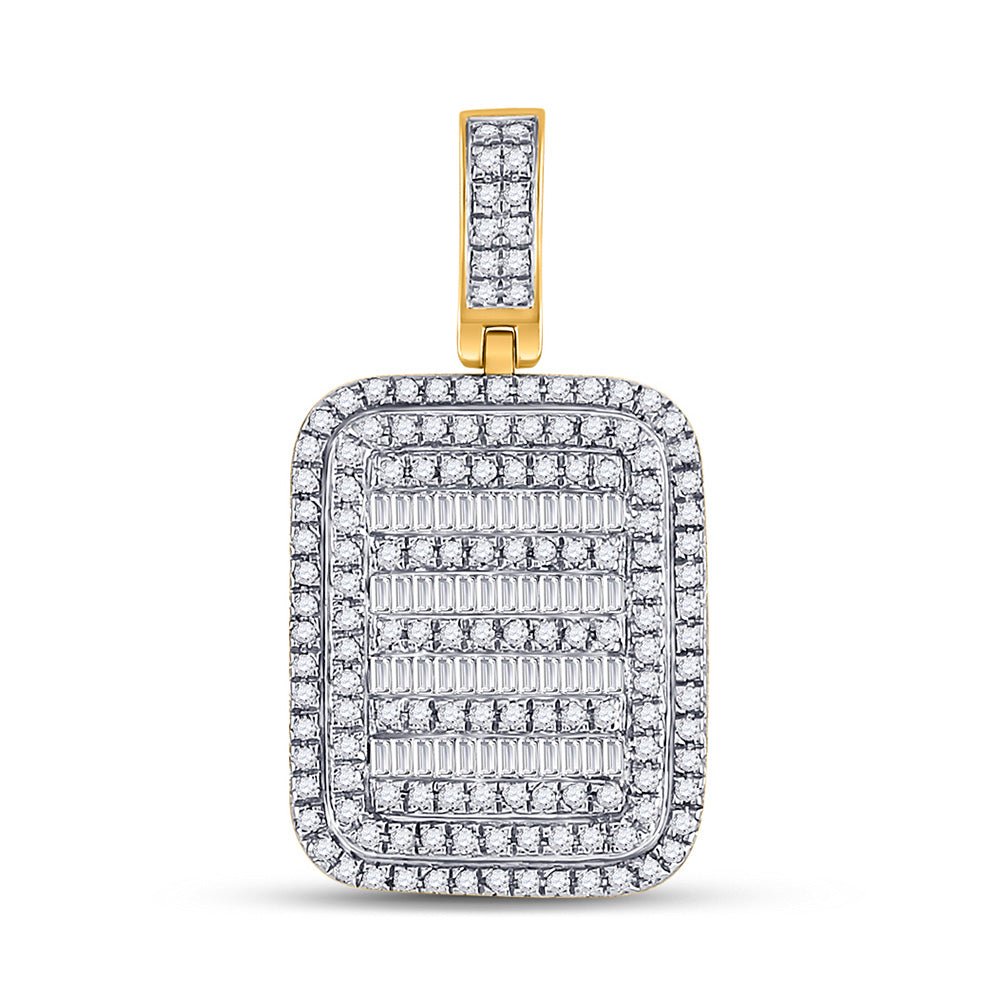 Men's Diamond Charm Pendant | 10kt Yellow Gold Mens Baguette Diamond Rectangle Charm Pendant 3/4 Cttw | Splendid Jewellery GND