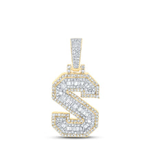 Load image into Gallery viewer, 10kt Yellow Gold Men&#39;s Baguette Diamond S Initial Letter Charm Pendant - 1/2 Cttw Top view from the 10Kt Yellow Gold Mens Baguette Diamond S Initial Letter Charm Pendant 1 2 Cttwpin216914 collection by Splendid Jewellery